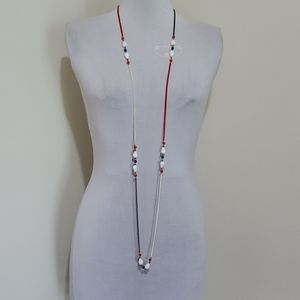 Vintage Red/White/Blue Beaded Opera Lngth Necklace